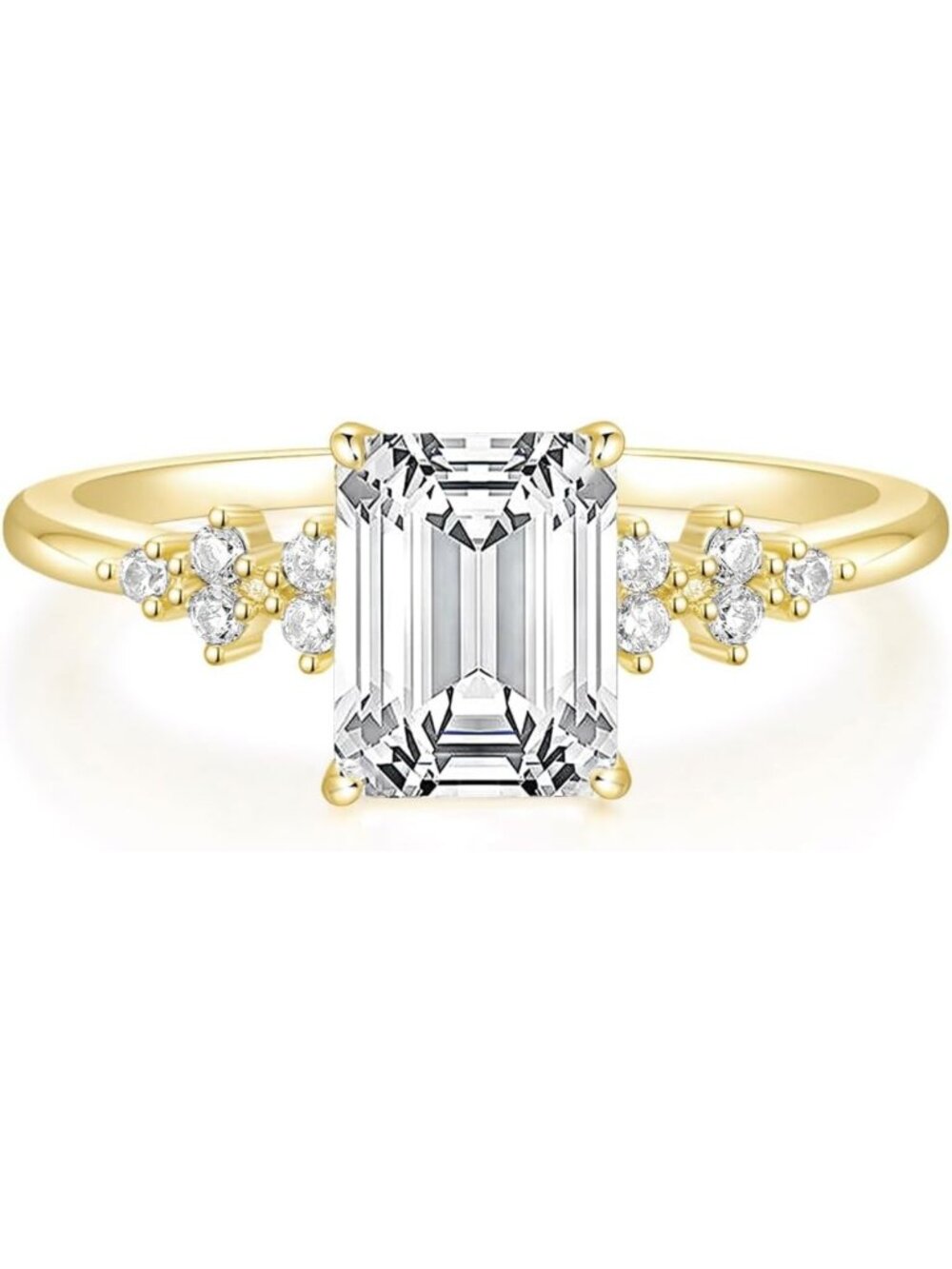 Elegant Emerald Cut Cubic Zirconia Engagement Ring, 14K Gold Plated, Sizes 3-11